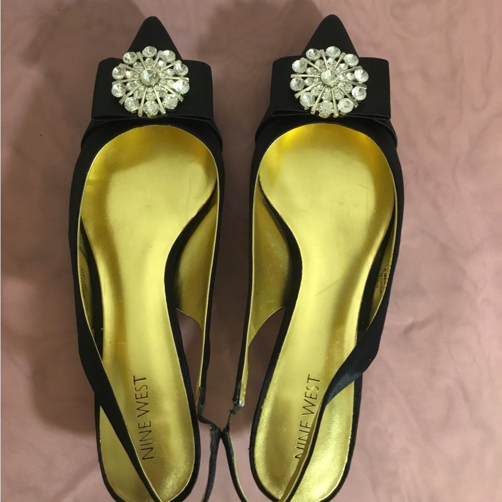 Black Satin Kitten Heel Dress Slingback